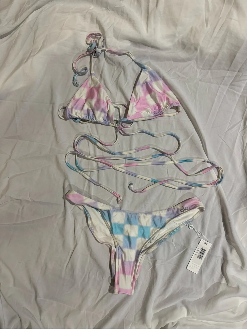 Frankie's Bikini X Alo Pastel Check Triangle Tie Bikini